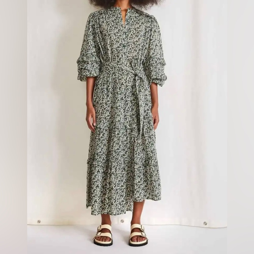 Apiece Apart Gracias Flamenca Dress in Deep Sage Bouquet